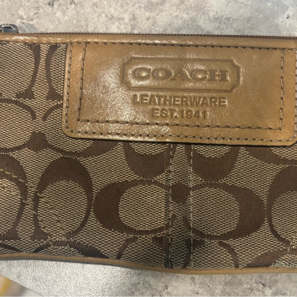 Coach Tan and Brown Signature Wristlet